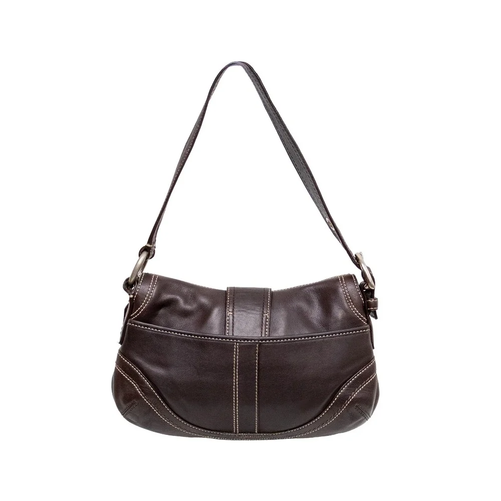 Coach Soho Dark Brown Leather Buckle Flap Shoulder Bag F10909 Small Hobo